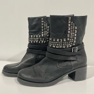 Vince Camuto Leather Biker Moto Boots Studded